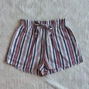 Cute High Stretch Waist Linen Striped Shorts | Size XS